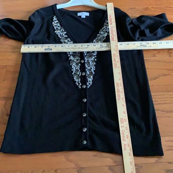 Susan Graver small button up V-neck Cardigan w/tons of sequins large & small. - Picture 6 of 8